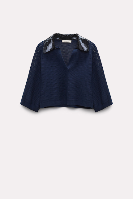 ESSENTIAL EASE pullover Dorothee Schumacher Pullover mit besticktem Polokragen dark blue