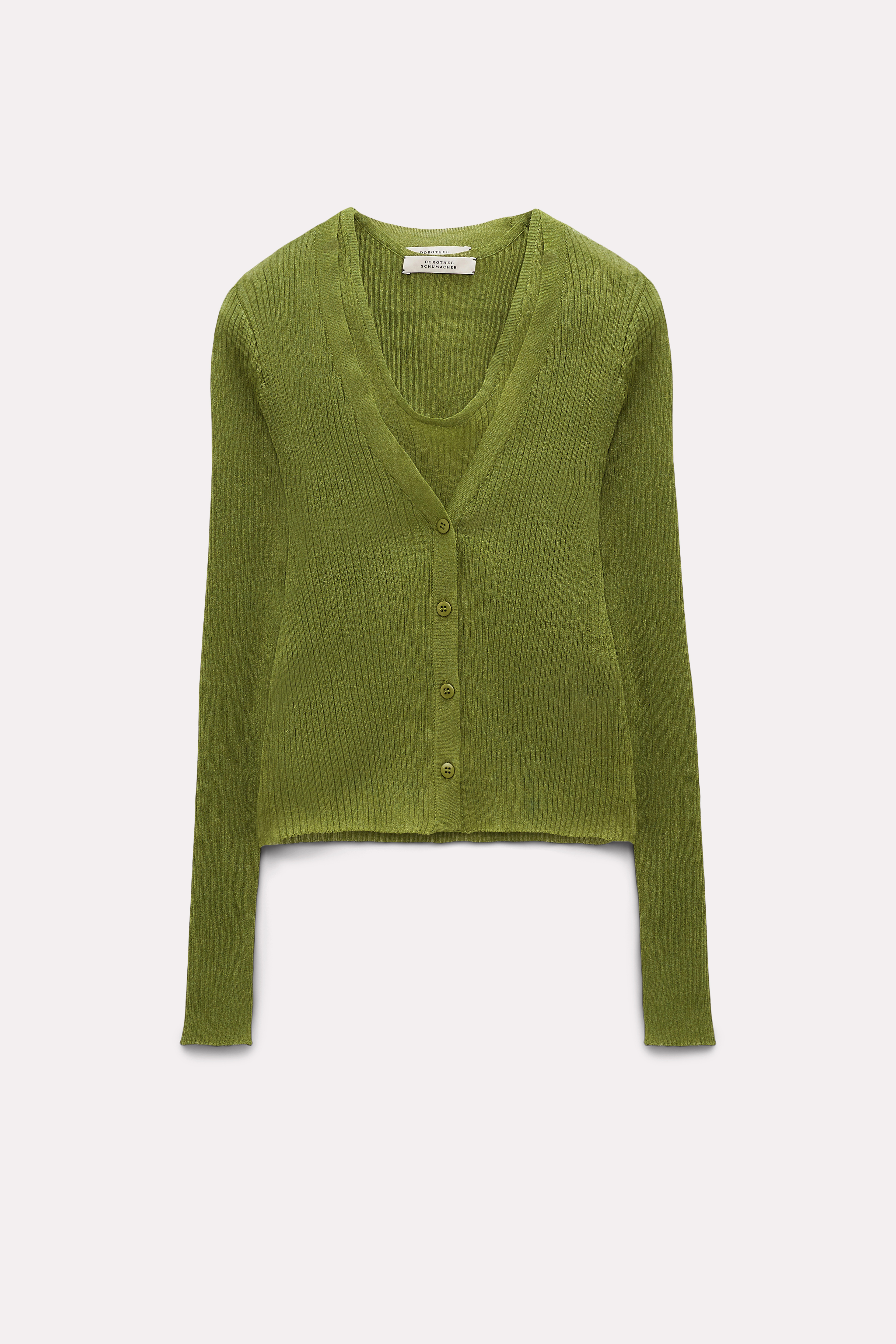 Dorothee Schumacher Semi-sheer ribbed knit twinset moss green