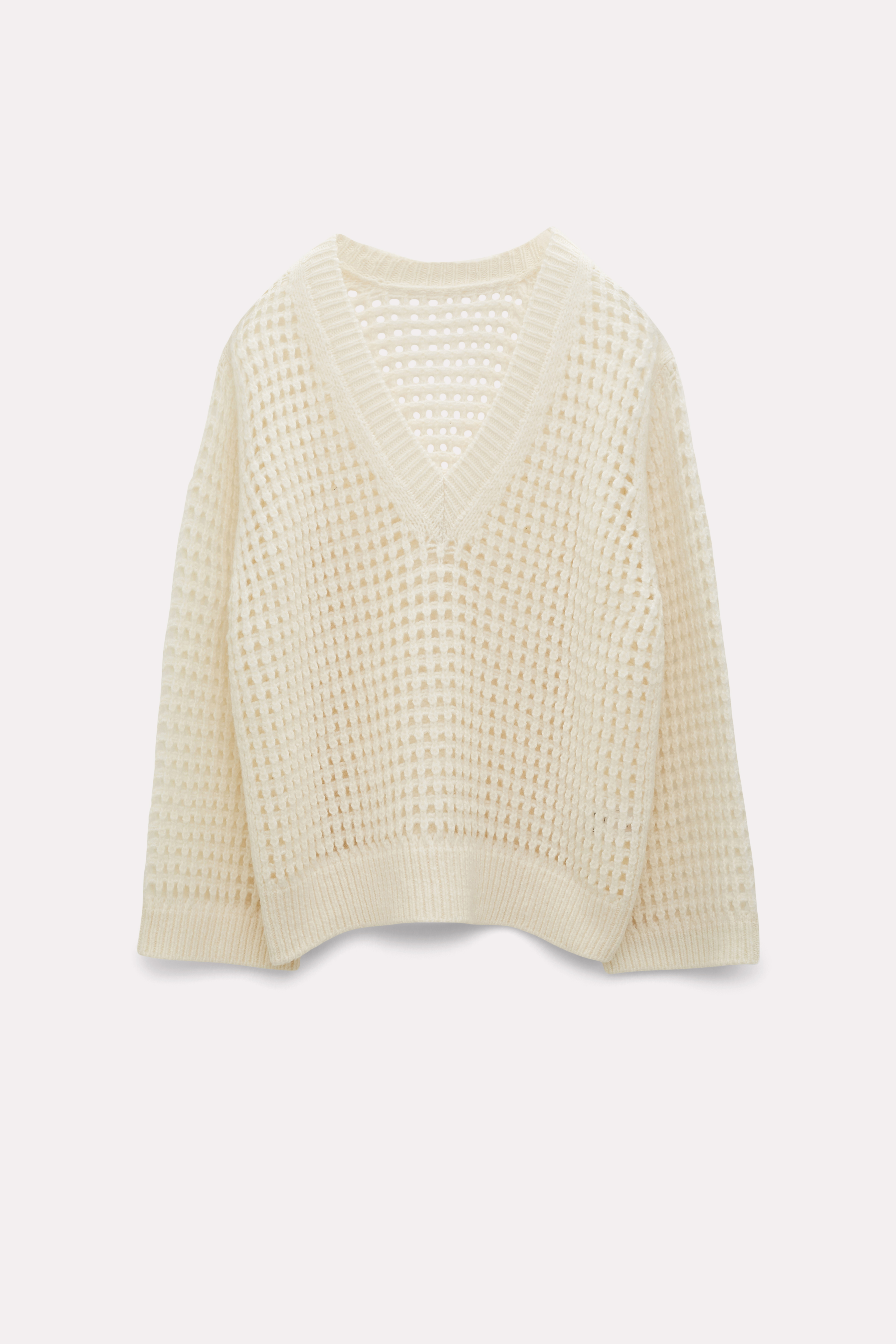 Dorothee Schumacher Open Knit V-neck Sweater In Wool-cashmere In White
