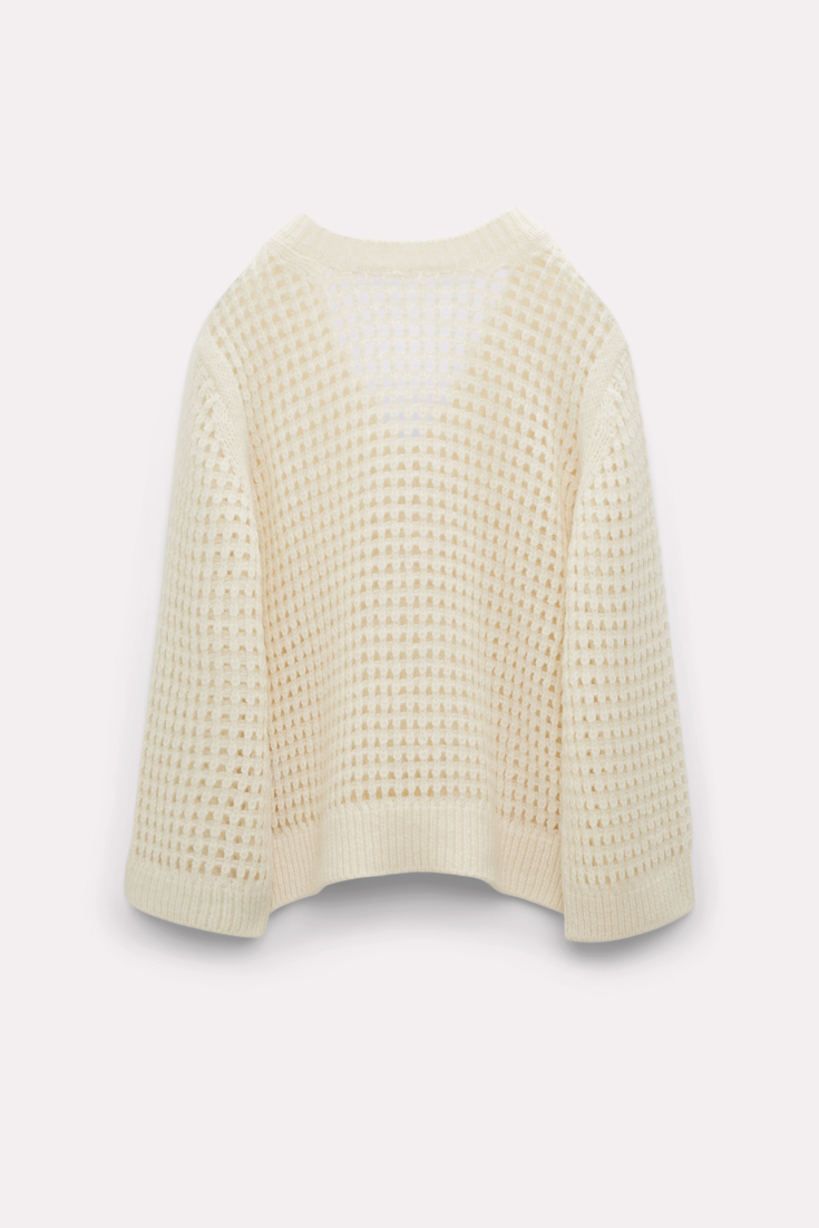 Dorothee Schumacher Open knit v-neck sweater in wool-cashmere orchid white