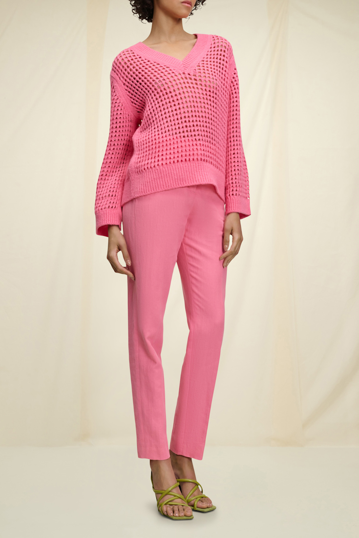 Dorothee Schumacher V-Neck Pullover mit Durchbruchsmuster bright pink