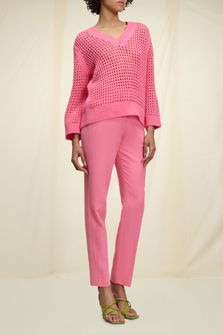 Dorothee Schumacher V-Neck Pullover mit Durchbruchsmuster bright pink
