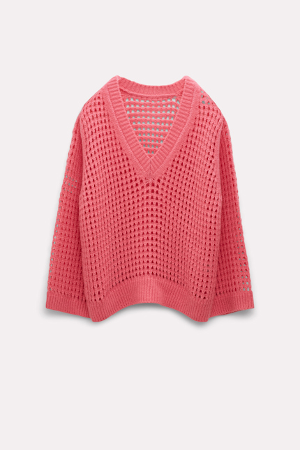 LUXURY AIRINESS pullover Dorothee Schumacher V-Neck Pullover mit Durchbruchsmuster bright pink