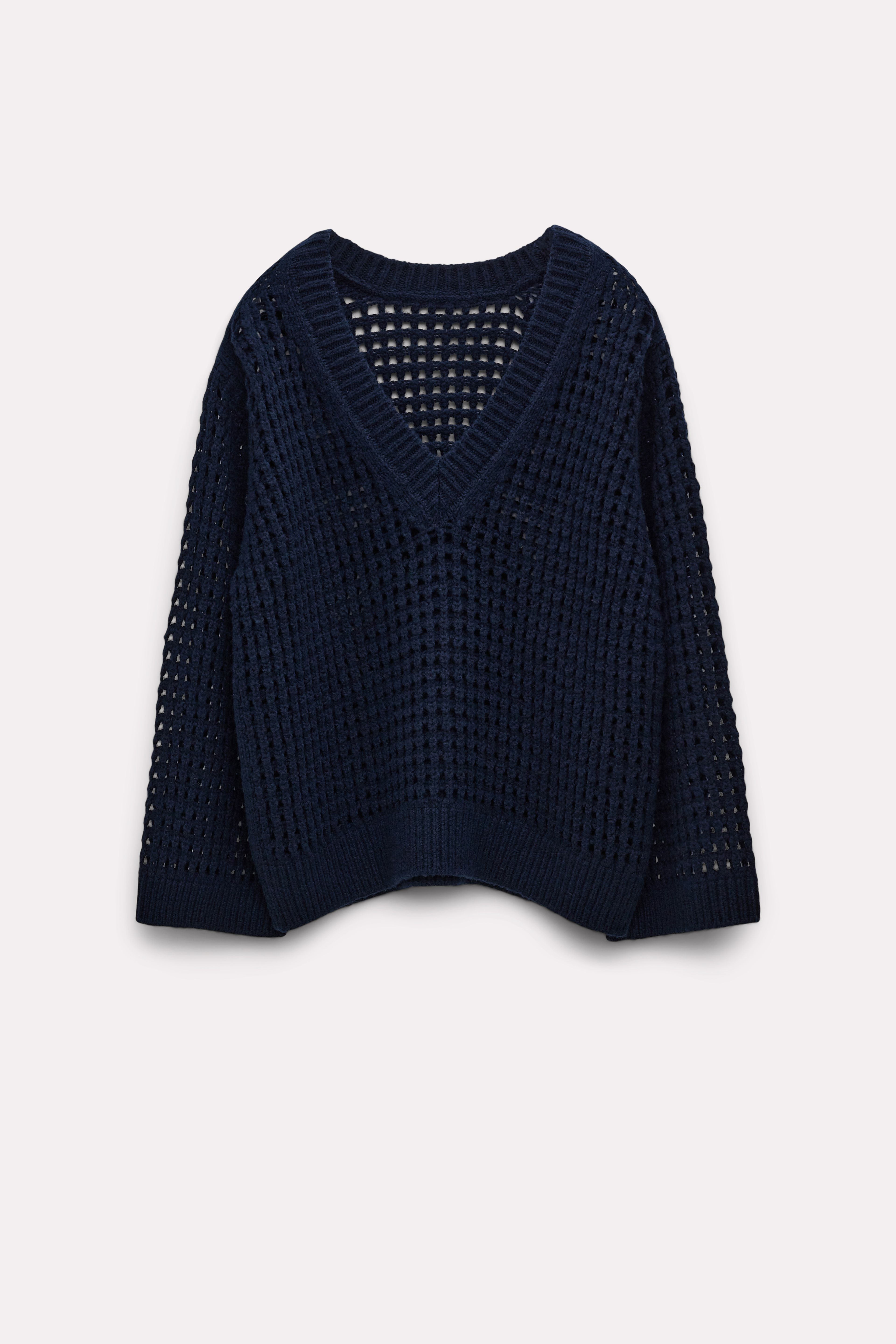 Dorothee Schumacher Open Knit V-neck Sweater In Wool-cashmere In Blue