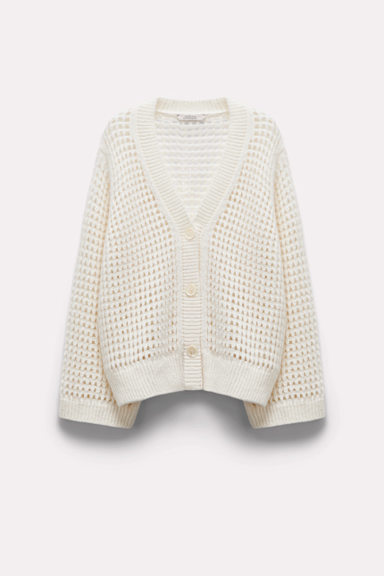 LUXURY AIRINESS cardigan Dorothee Schumacher Open knit v-neck cardigan in wool-cashmere orchid white