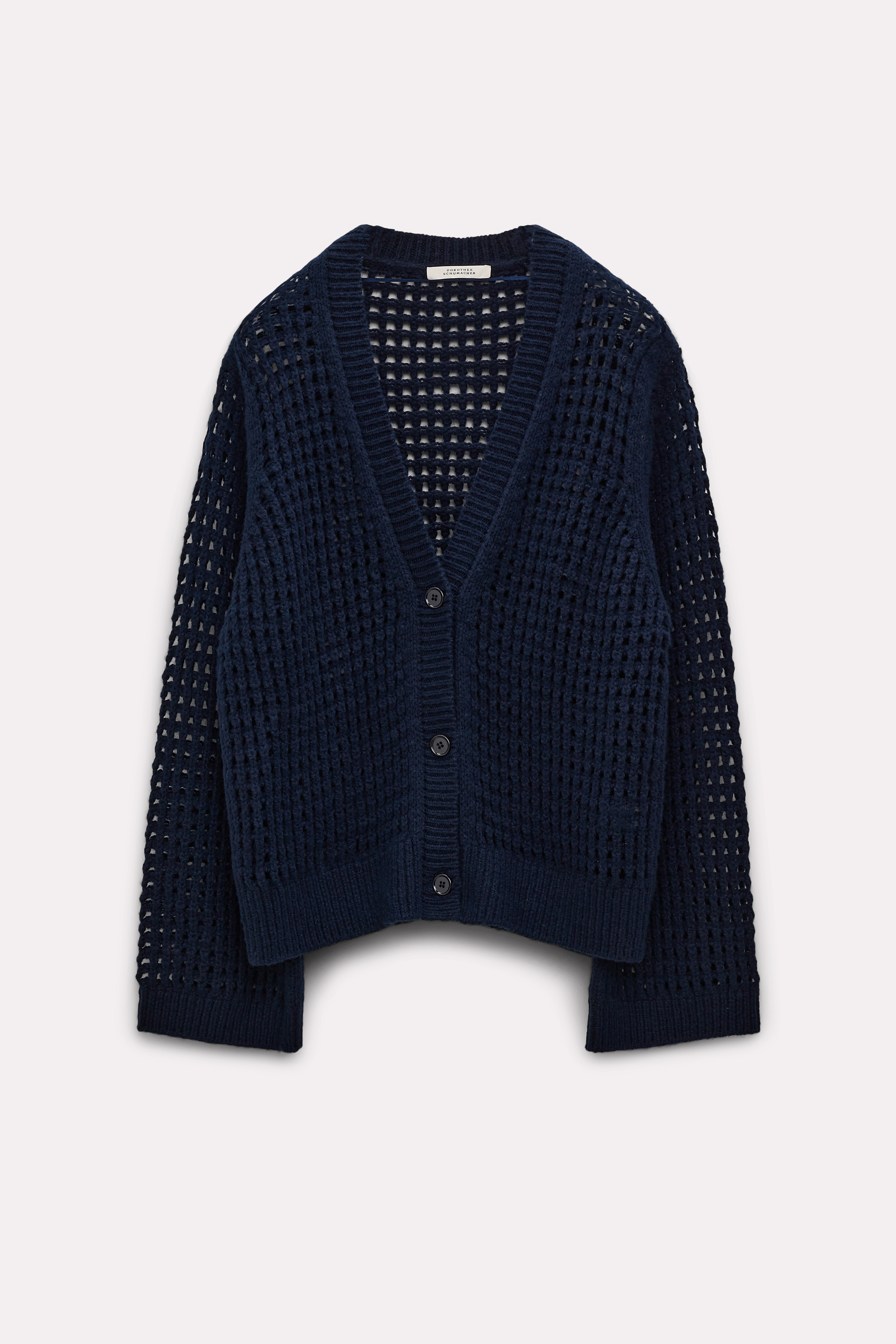 Dorothee Schumacher Open Knit V-neck Cardigan In Wool-cashmere In Blue