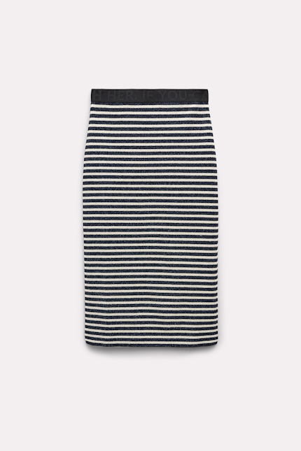 ENDLESS SHIMMER skirt Dorothee Schumacher Metallic stripe knit pencil skirt silver navy mix