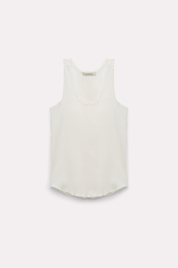 Dorothee Schumacher Ribbed cotton tank top with lace trim camellia white