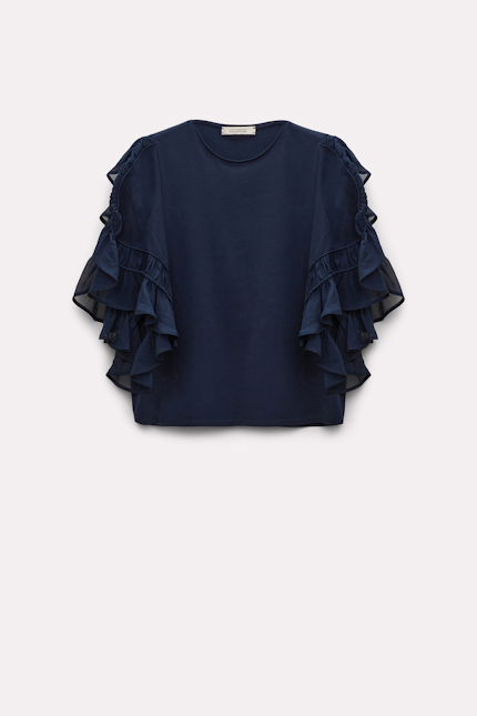 COOL SOFTNESS blouse Dorothee Schumacher Ruffle sleeve top dark blue