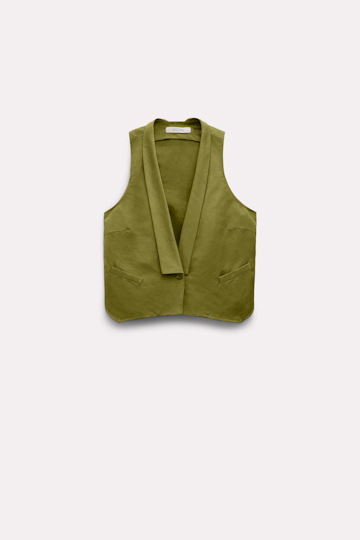 Dorothee Schumacher Shawl collar vest in hemp blend olive green