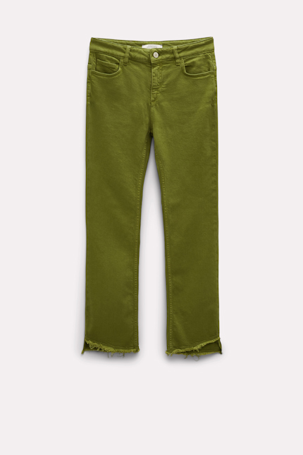 DENIM ATTRACTION pants Dorothee Schumacher Flared ankle jeans with cutoff hem olive green