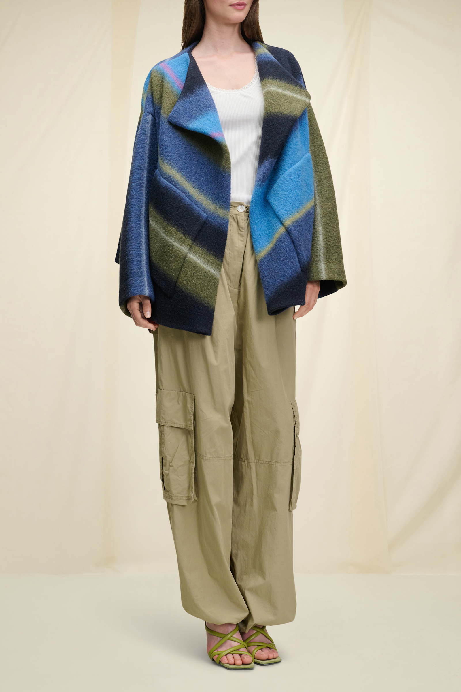 Dorothee Schumacher Cape-style jacket in a striped wool blend colorful stripes