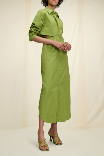 Dorothee Schumacher Cotton shirtdress with cutout cape back moss green