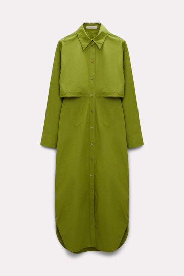 Dorothee Schumacher Cotton shirtdress with cutout cape back moss green