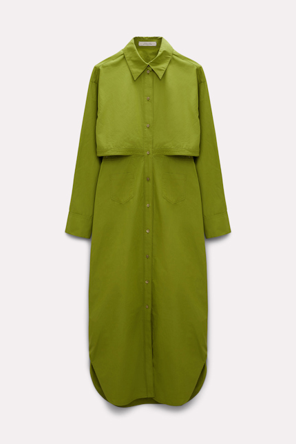PAPERTOUCH EASE dress Dorothee Schumacher Cotton shirtdress with cutout cape back moss green