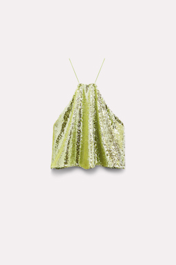 Dorothee Schumacher Sequin tank top with spaghetti straps acid green