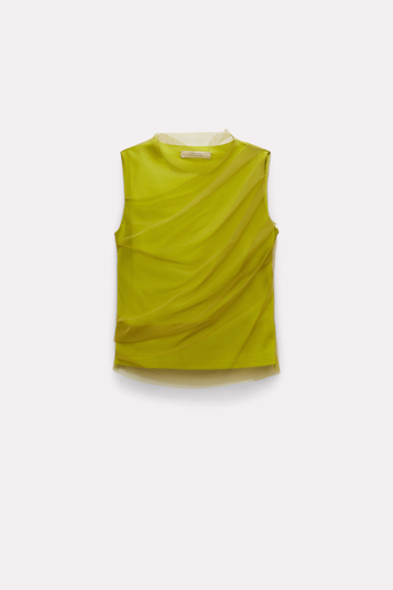 Dorothee Schumacher Punto milano shell with tulle top acid green