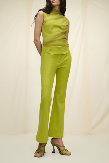Dorothee Schumacher Tab front flared pants in punto milano acid green