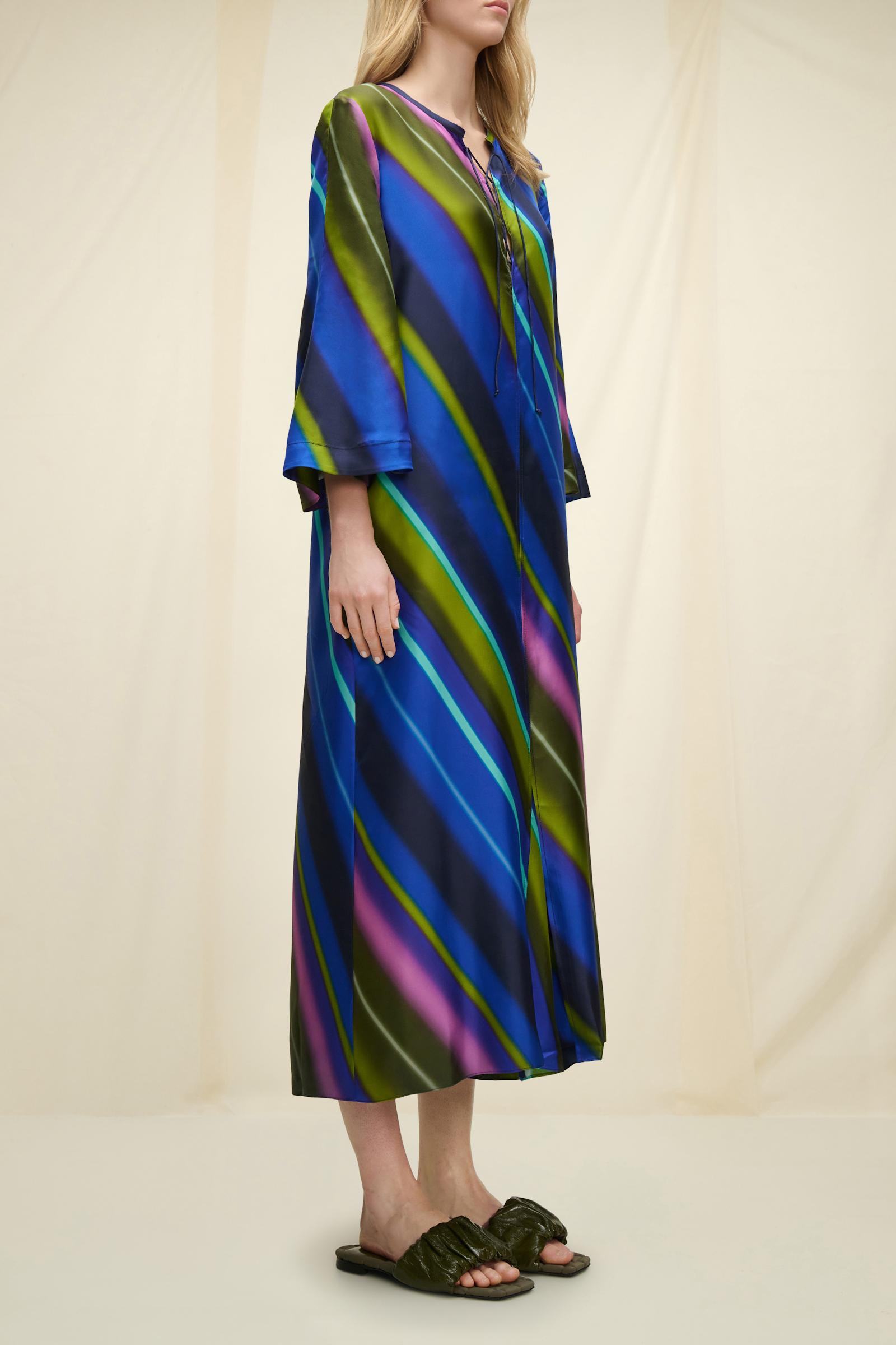 Dorothee Schumacher Lace front bias cut silk twill dress colorful stripes