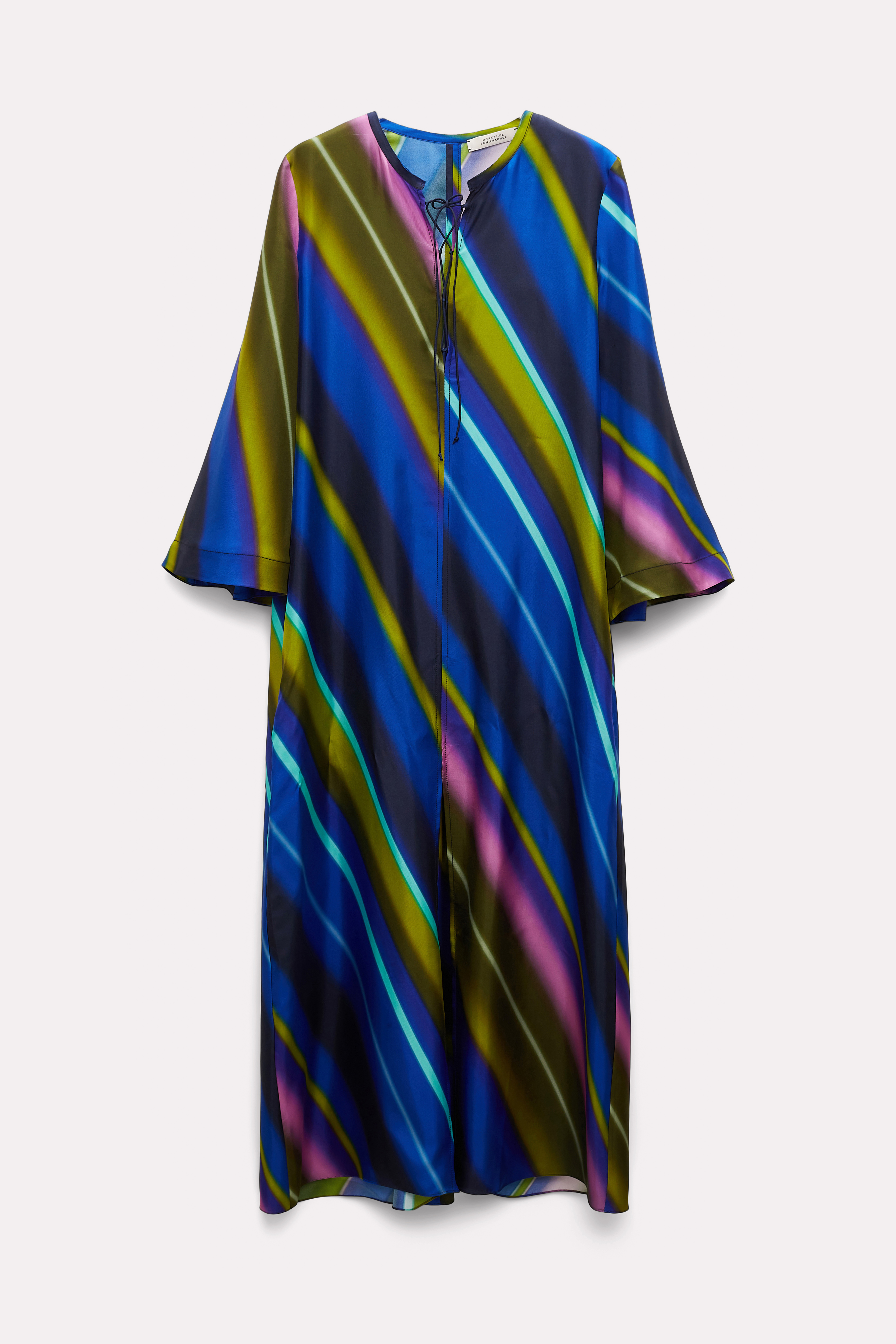 Shop Dorothee Schumacher Lace Front Bias Cut Silk Twill Dress In Multi Colour