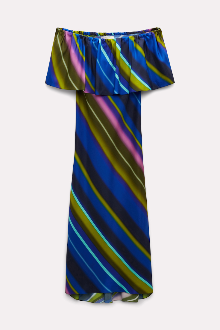 Dorothee Schumacher Schulterfreies Kleid aus Seidentwill colorful stripes