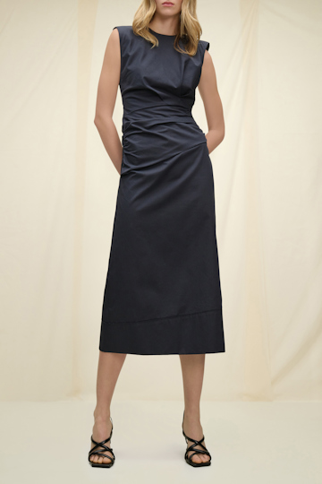 Dorothee Schumacher Gathered seath with cutout back in papertouch cotton dark navy