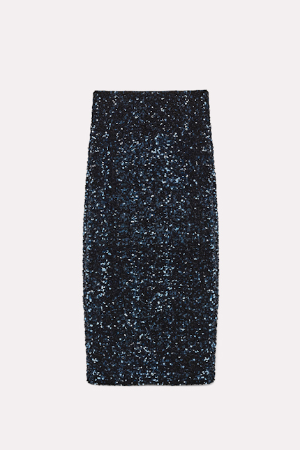 SHIMMERING ATTRACTION skirt Dorothee Schumacher Sequin embellished velvet pencil skirt dark navy