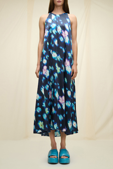 Dorothee Schumacher Kleid mit floralem Neon Print aus Satin vibrant flowers