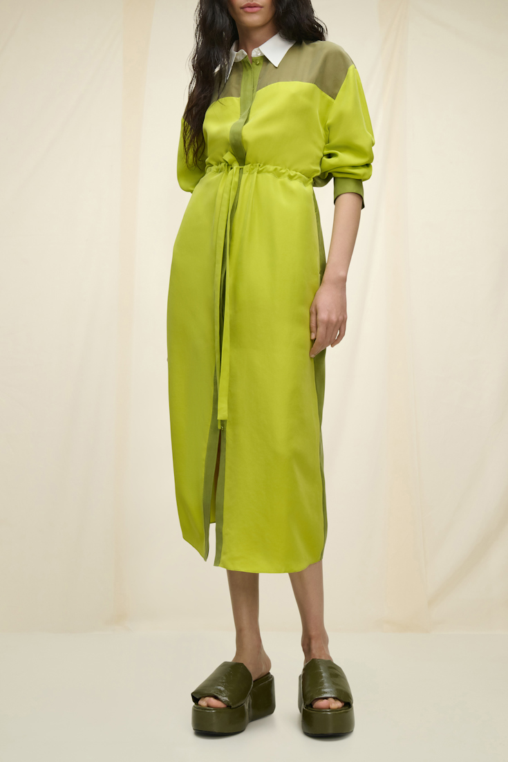 Dorothee Schumacher Washed silk colorblock shirtdress green mix