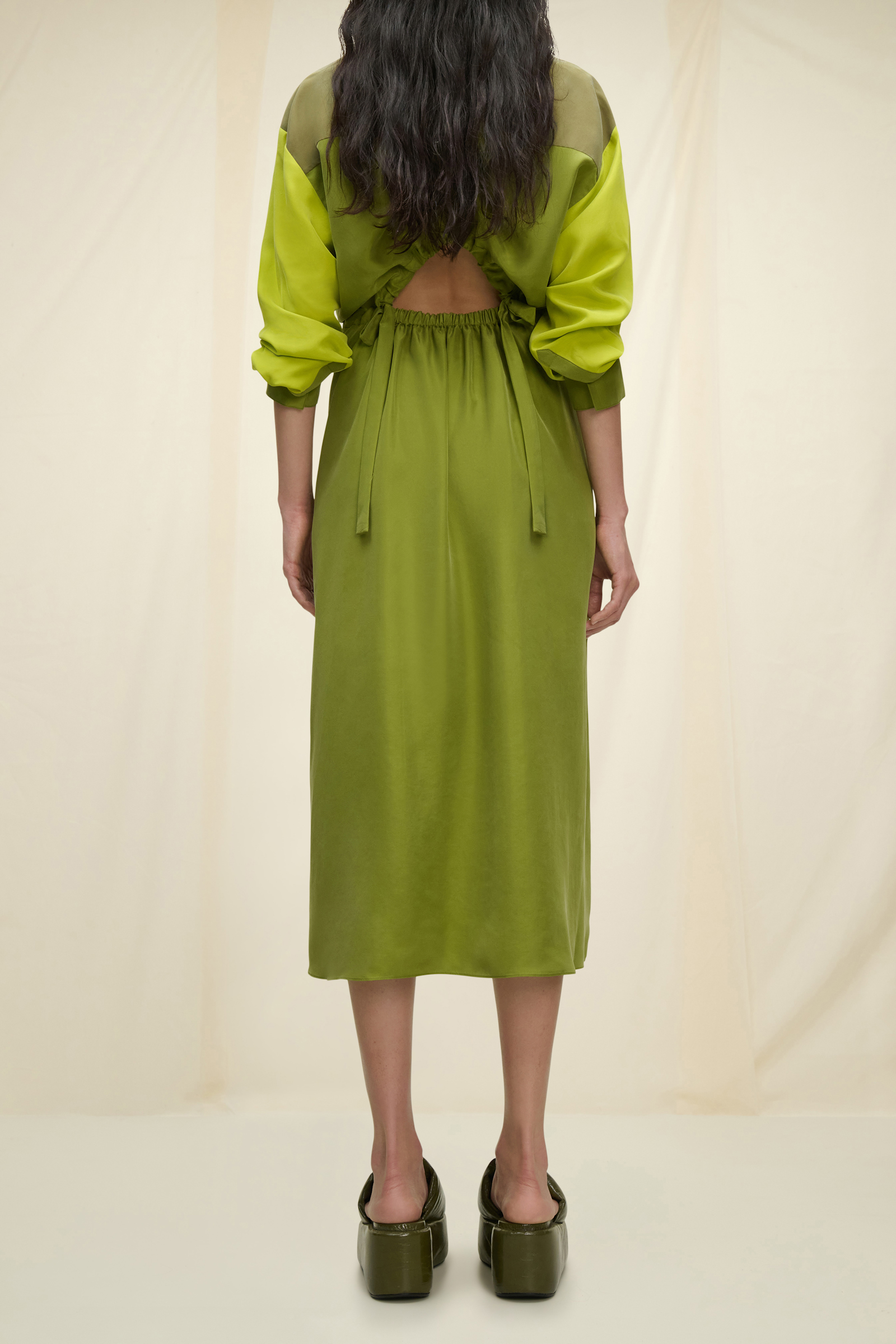 Dorothee Schumacher Washed silk colorblock shirtdress green mix