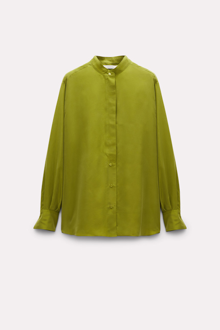 HERITAGE EASE blouse Dorothee Schumacher Bluse aus gewaschener Seide mit Stehkragen moss green