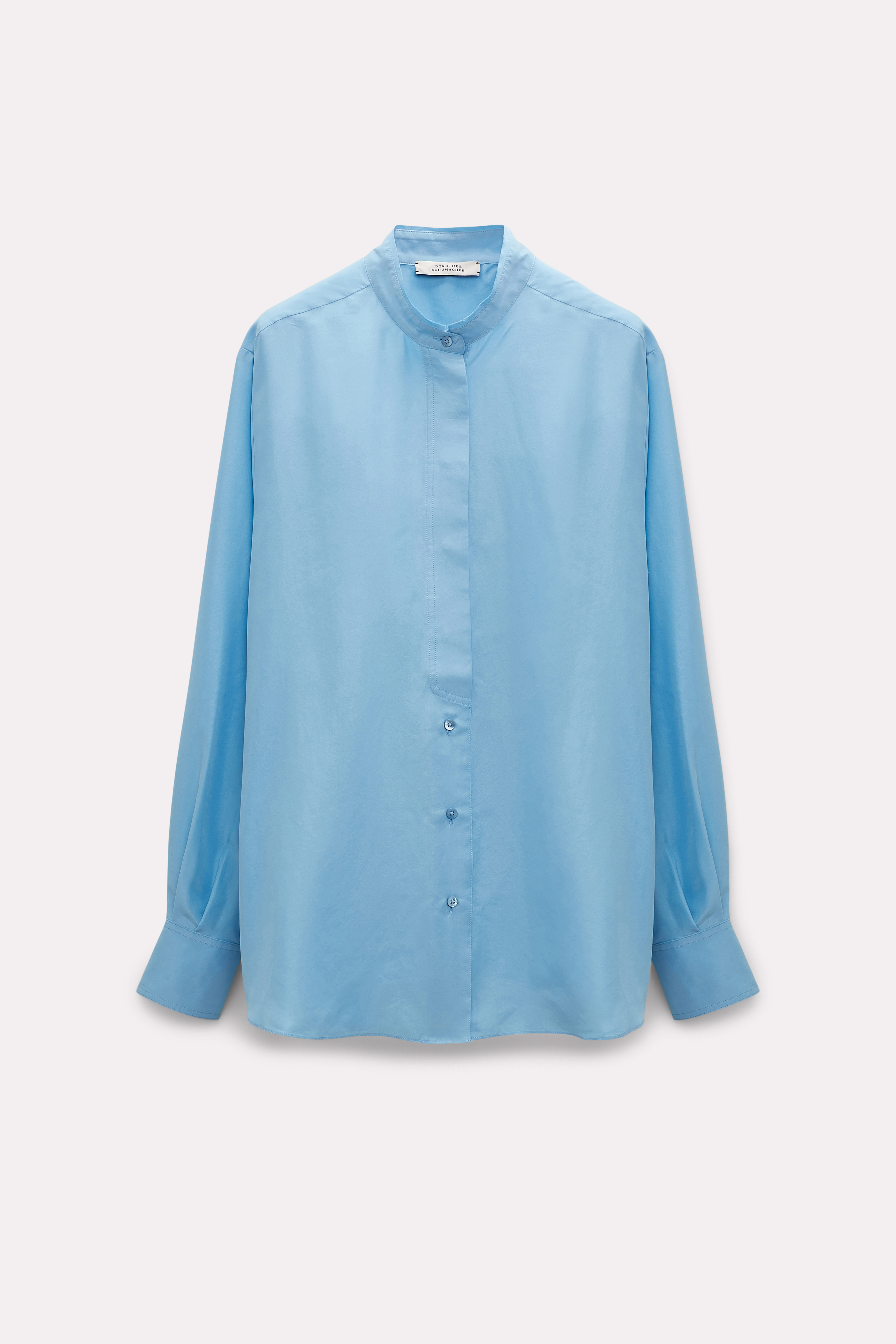 Dorothee Schumacher Washed Silk Shirt With Stand Collar In Blue