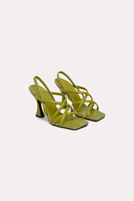 CHIC COLOR strappy sandal Dorothee Schumacher Puffed leather sandals with louis heel moss green