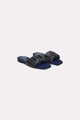 Dorothee Schumacher Ruched leather slides with neoprene footbed navy mix