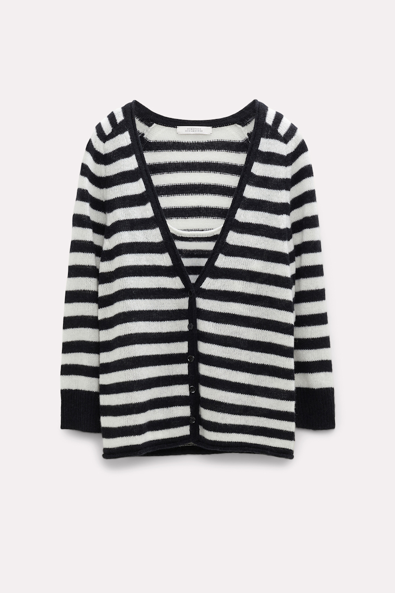 Dorothee Schumacher Twinset Comprising A Striped V-neck Cardigan And Top In Multi Colour