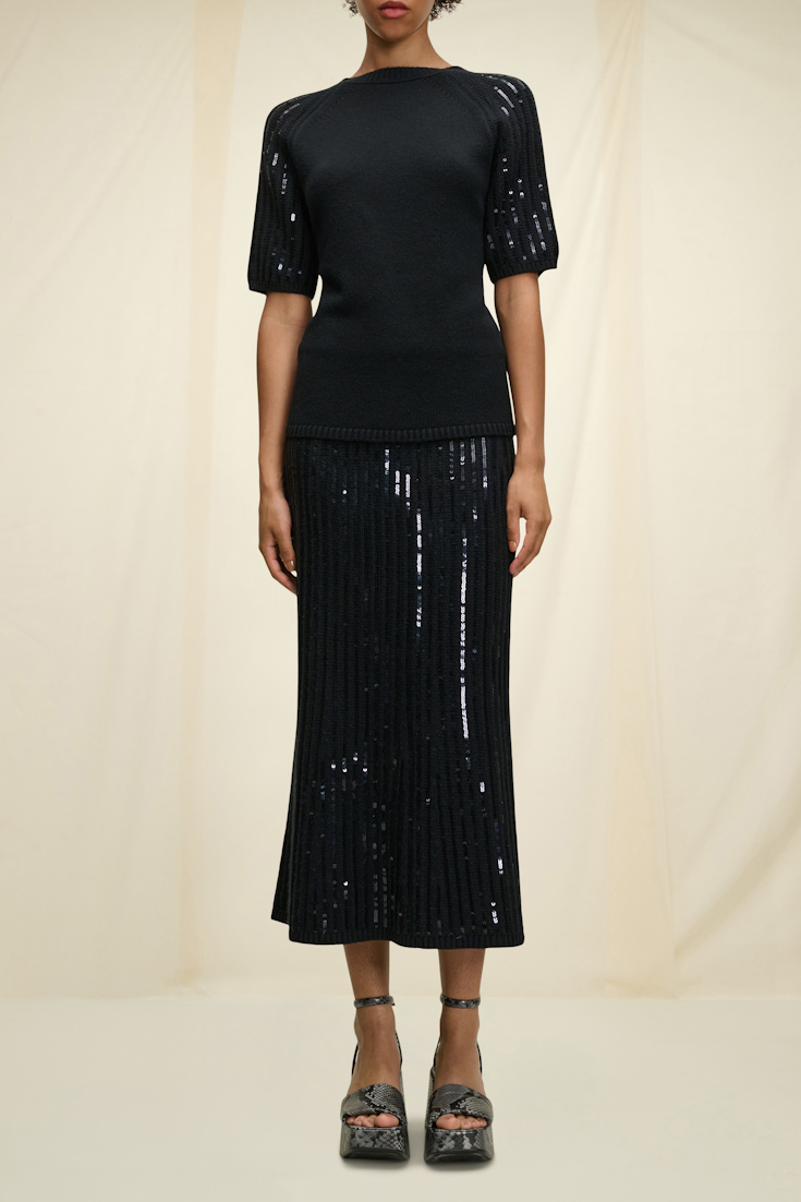 Dorothee Schumacher Midi skirt with sequins pure black