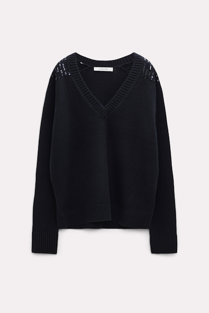 SEQUIN STATEMENTS pullover Dorothee Schumacher Sweater with sequin embroidery on the shoulders pure black