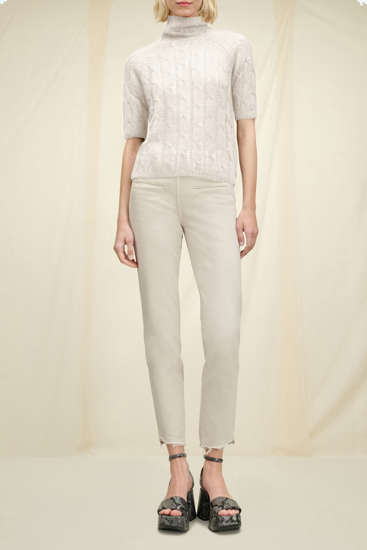 Dorothee Schumacher Transparent turtleneck sweater with cable pattern camellia white