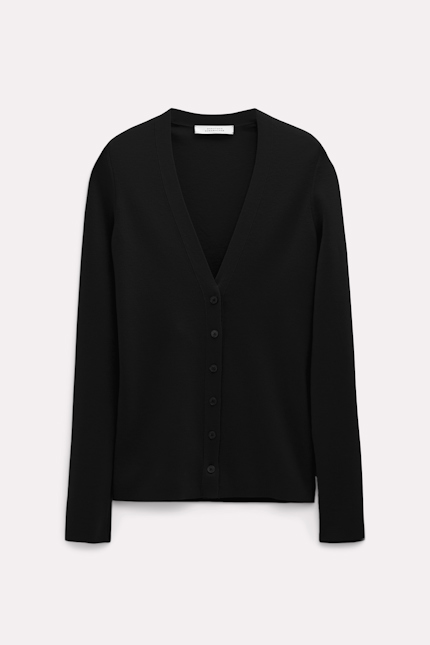 MERINO ELEGANCE cardigan Dorothee Schumacher Rib knit cardigan with a V-neckline pure black