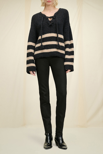 Dorothee Schumacher Striped sweater with lacing black cream mix