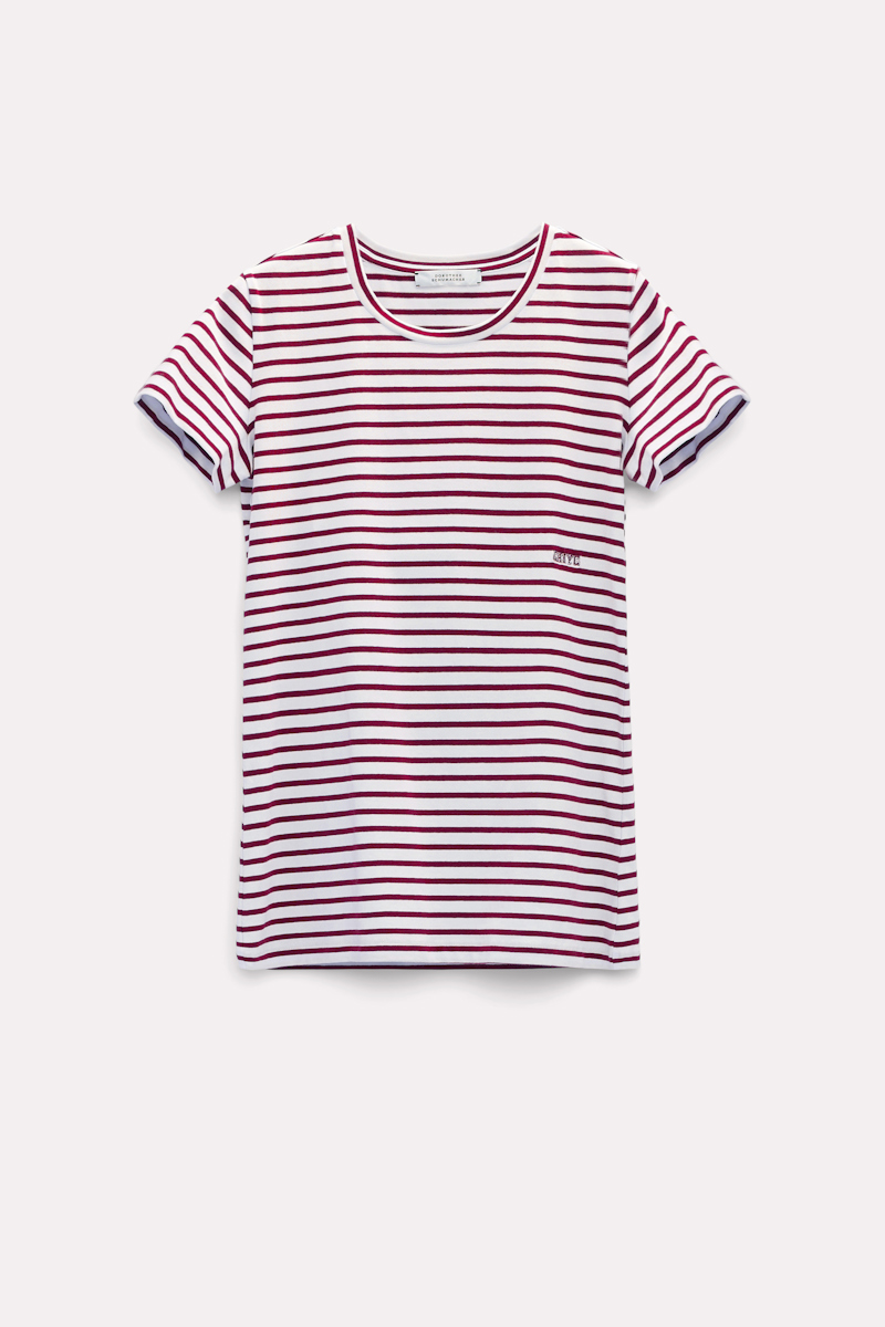 Dorothee Schumacher Striped Round Neck Top With Embroidery In Multi Colour