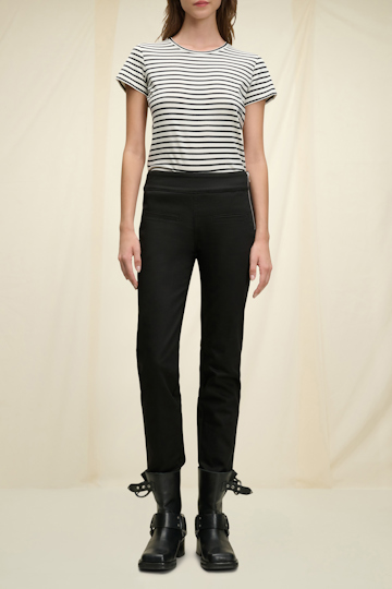 Dorothee Schumacher Striped round neck top with embroidery black and white