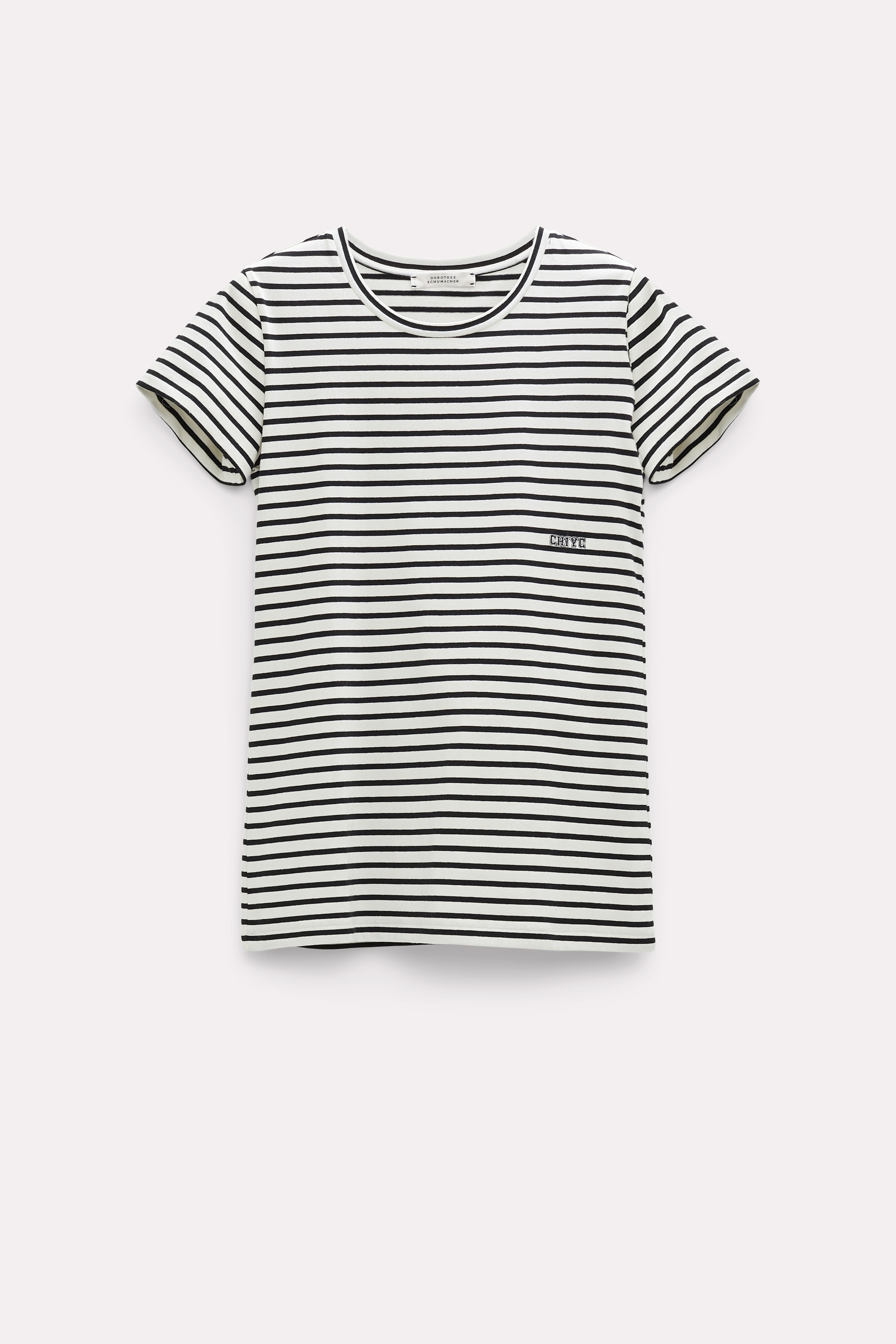 Dorothee Schumacher Striped round neck top with embroidery black and white
