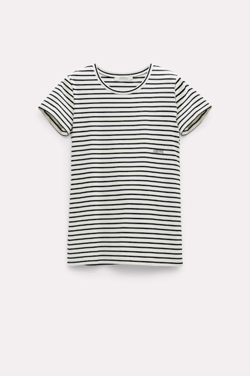 Dorothee Schumacher Striped round neck top with embroidery black and white