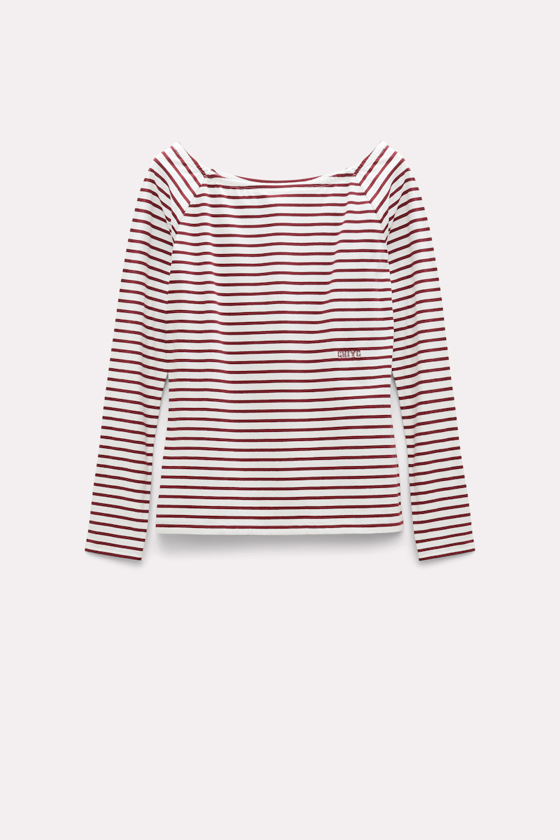 Dorothee Schumacher Embroidered Striped Top With A Bateau Neckline In Multi Colour