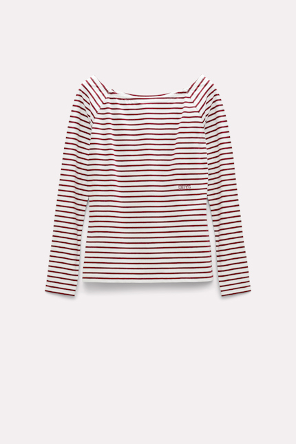 ALL TIME FAVORITES shirt Dorothee Schumacher Embroidered striped top with a bateau neckline cream red mix
