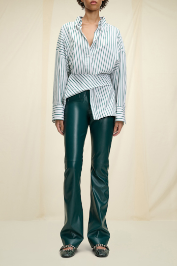 Dorothee Schumacher Striped poplin wrap blouse green and white mix
