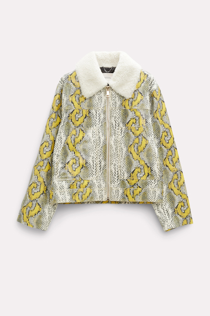 URBAN JUNGLE jacket Dorothee Schumacher Biker jacket with removable teddy collar cream beige mix