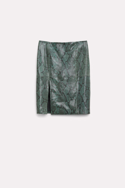 Dorothee Schumacher Leather skirt in python print leather green snake mix