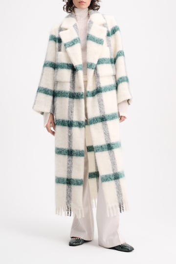Dorothee Schumacher Plaid coat with fringes green cream check